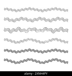 Wavy line patterns. Hand drawn vector. Abstract design elements. Decorative border collection. Stock Vector
