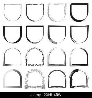 Hand drawn arch frames. Various border designs. Black and white vector. Decorative frame set. Stock Vector