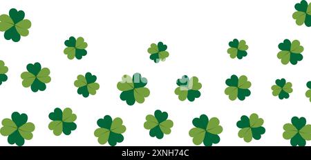 Bottom bounding box of clover lives with 4 petals in trendy green. Lettering or card design template Isolated on white. Copyspace. Inscriptions, posters, banner, price, label or web, promo Vector idea Stock Vector