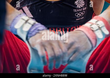 Paris, France. 31th July 2024. Olympic Games,men's artistic gymnastics final of floor exercise, pommel horse, rings, rack, parallel bars and fixed bar at Bercy Arena.. © ABEL F. ROS Stock Photo