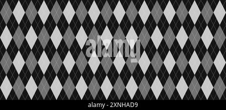 Grey seamless argyle pattern. Rhombus repeated texture background. Diamond forms and stitches for textile design, fabric print, wrapping paper, clothes pattern design. Vector wallpaper Stock Vector