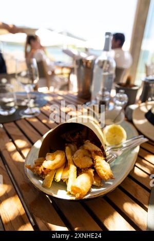 traditional fritto misto served in paper cone, Corsica Stock Photo