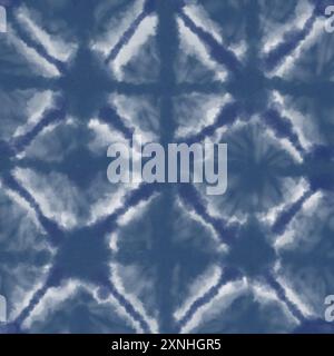 Indigo blue abstract tie-dye effect seamless pattern. Designed for fabric, textile, garments, cloth prints, wallpapers, wrapping paper, cushion pillow Stock Photo