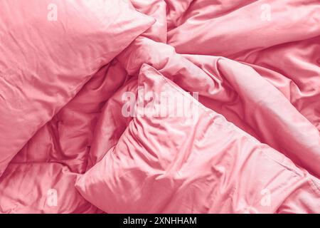 Clean sheet with pillows on bed, top view Stock Photo