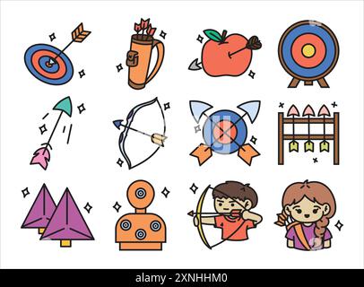 Archery Doodle Set Stock Vector