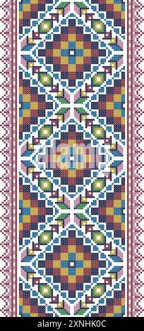 Symmetry geometric cross-stitch embroidery abstract seamless pattern. Design for handcraft, fabric, garments, decoration, and other prints. Stock Vector