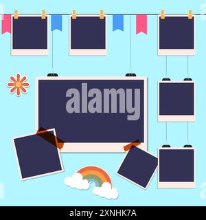 photo frame collage illustration design with ornaments Stock Vector