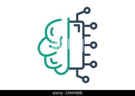 Machine learning icon. brain with CPU. icon related to automate. line icon style. data analytics elements vector illustration Stock Vector