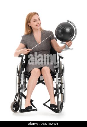 Mature Geography teacher in wheelchair with little girl at school Stock ...
