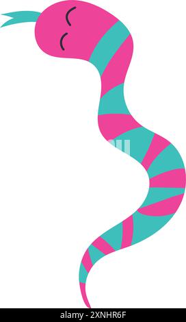 Illustration of snakes in with colorful stripes. Pink and blue. Symbol of 2025 year Stock Vector