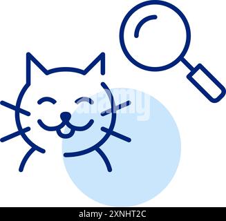 Happy cat and magnifying glass. Matching pets with their adoptive families. Pixel perfect, editable stroke icon Stock Vector