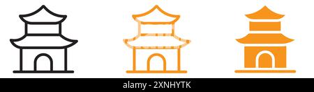 Chinese temple icon web design logo set collection in flat vector Stock Vector