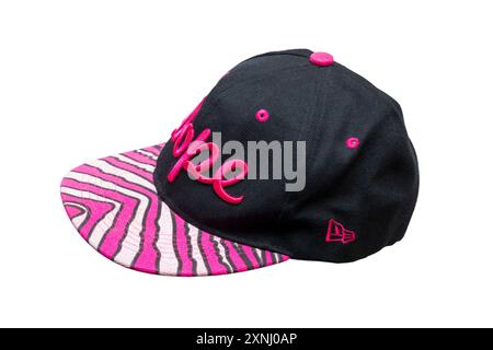 black and pink dope baseball cap isolated on white background Stock Photo
