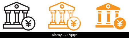Japanese bank icon web design logo set collection in flat vector Stock Vector