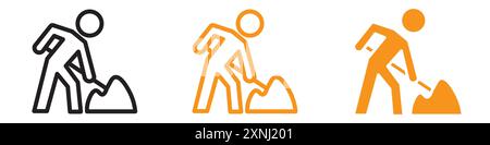 Worker digging icon web design logo set collection in flat vector Stock Vector