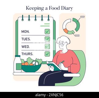 Food Diary Management concept. A person is noting down daily dietary ...