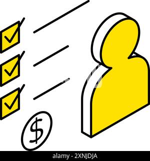 Checklist of tasks to increase sales, business icons for targets, goal attainment, and goal, isometric illustrations, Vector Illustration Stock Vector