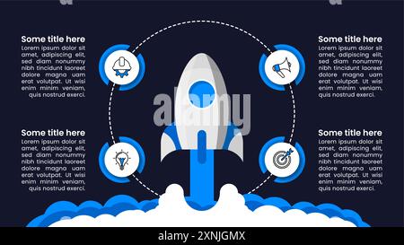 Infographic template with icons and 4 options or steps. Rocket. Can be used for workflow layout, diagram, banner, webdesign. Vector illustration Stock Vector