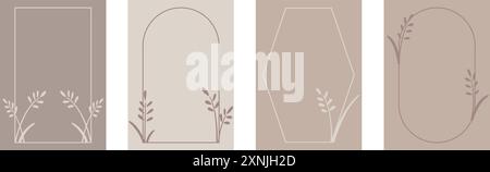 Set of modern frames with ears of corn. Elegant vertical templates with ears of cereals for flyer, leaflet, menu, advertising design, vector graphics Stock Vector