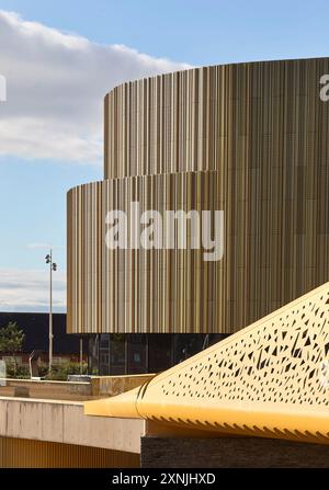 Textures of exterior cladding. Swansea Arena  and Copr Bay Bridge, Swansea, United Kingdom. Architect: acme, 2024. Stock Photo