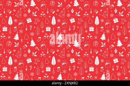 christmas seamless pattern on the red background, christmas wrapping paper concept Stock Vector