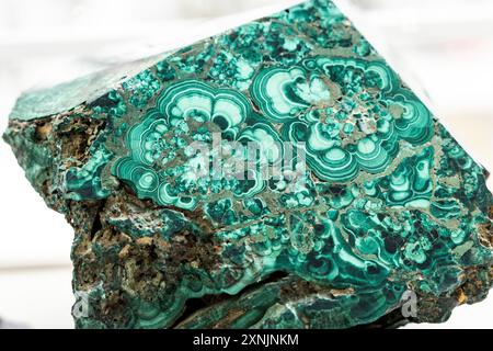 Malachite mineral specimen, Geological Museum, Warsaw, Poland Stock Photo