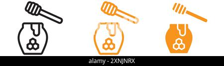 Honey jar with dipper icon web design logo set collection in vector Stock Vector