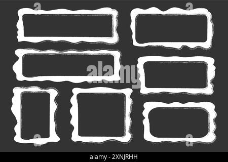 Set rectangle and square paper chalk quote frames, quote text box, empty form with wavy edge. Dilog or title border. Hand drawn speech bubble. Vector illustration Stock Vector