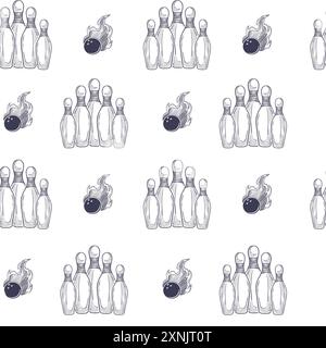 Bowling Pins Flaming Ball Pattern Stock Vector
