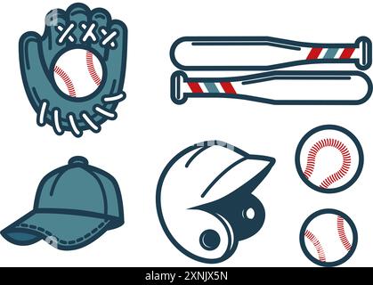 Baseball Equipment Vector Illustration set Stock Vector