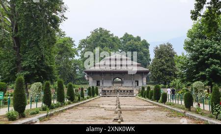 View of Shalimar Bagh Mughal Garden, a Mughal period Shahi garden, Srinagar, Jammu and Kashmir, India. Stock Photo