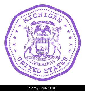 Michigan state stamp with seal, USA travel stamp, shabby postmark of Michigan, vector Stock Vector