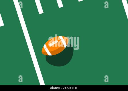 Ball casts a shadow on football field, top view, american football gridiron, view from above, poster with space for text, vector Stock Vector