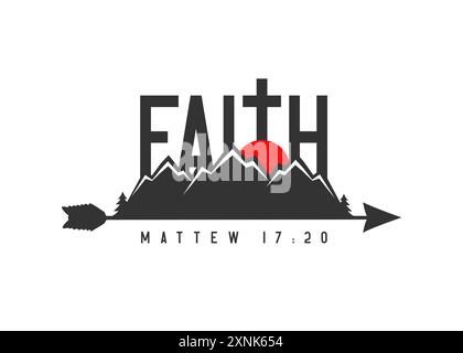 FAITH can move mountains, Matthew 17:20 christian Bible quote. Inspirational vintage patch for camp t-shirt, church hoodie or youth sweatshirt design Stock Vector