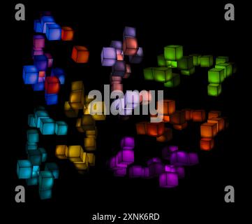 multicolour cubes floating in the dark background Stock Photo