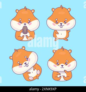 Cute cartoon hamsters collection. Isolated Funny kawaii animal character. Vector illustration. Kids collection Stock Vector