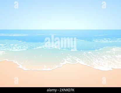 Idillic, peaceful, pale blue, turquoise waves and smooth sandy beach landscape at the ocean - tranquility vector image Stock Vector
