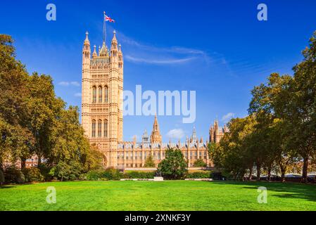 London, United Kingdom. Westminster Abbey viewed from Victoria Tower Gardens, City of London, England. Stock Photo