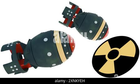 3d rendering of isolated nuke weapon and radiation sign in the white background Stock Photo