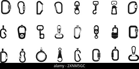 Quick Release buckles flat sketch, Clip, hook climber. Stock Vector