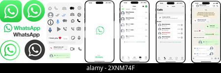 WhatsApp mockup. Set of WhatsApp screens social media and social network interface template on IPhone. Vector Illustration Stock Vector