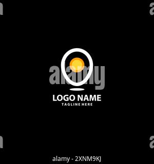 Minimalist food logo with fried egg, leaves, spoon, and fork in ...