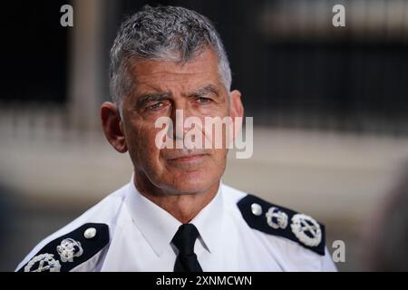 Chief Constable Sir Andy Marsh, Chief Executive of the College of Policing, speaks to the media outside 10 Downing Street, London, after a meeting with Prime Minister Sir Keir Starmer and senior policing leaders following scenes of violent unrest in Southport, London, Hartlepool and Manchester in the wake of the killing of three young girls in a knife attack. Picture date: Thursday August 1, 2024. Stock Photo