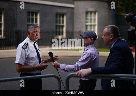 Chief Constable Sir Andy Marsh, Chief Executive of the College of Policing, speaks to the media outside 10 Downing Street, London, after a meeting with Prime Minister Sir Keir Starmer and senior policing leaders following scenes of violent unrest in Southport, London, Hartlepool and Manchester in the wake of the killing of three young girls in a knife attack. Picture date: Thursday August 1, 2024. Stock Photo