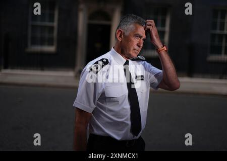 Chief Constable Sir Andy Marsh, Chief Executive of the College of Policing, speaks to the media outside 10 Downing Street, London, after a meeting with Prime Minister Sir Keir Starmer and senior policing leaders following scenes of violent unrest in Southport, London, Hartlepool and Manchester in the wake of the killing of three young girls in a knife attack. Picture date: Thursday August 1, 2024. Stock Photo