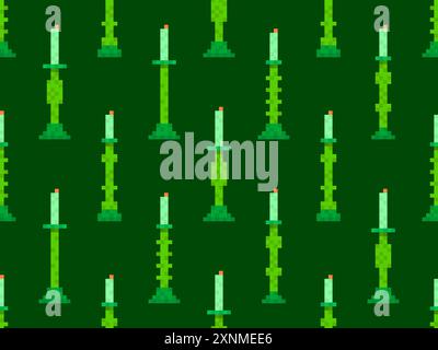 Seamless pattern of pixel candlesticks. Candlestick with candles in 8-bit style. Candlestick with burning candles. Design for wallpapers, wrappers, co Stock Vector