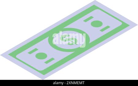 Isometric illustration of a green banknote with a dollar sign, representing wealth, savings, and financial success Stock Vector