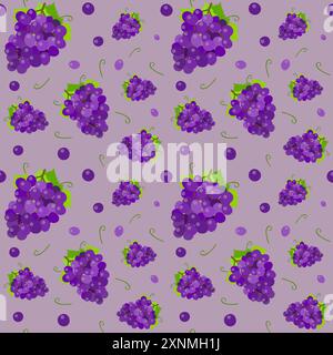Pattern blue grapes on a lilac background Stock Vector