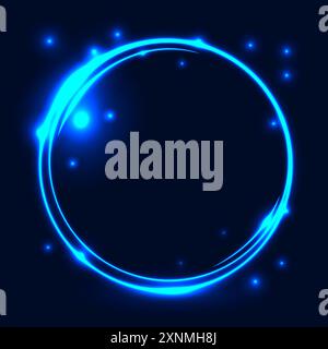 Glowing neon circle frame hoop on a dark background in vector Stock Vector