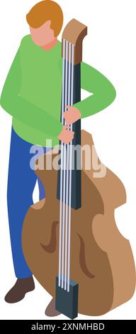 Musician playing acoustic bass guitar isometric icon, music concept Stock Vector